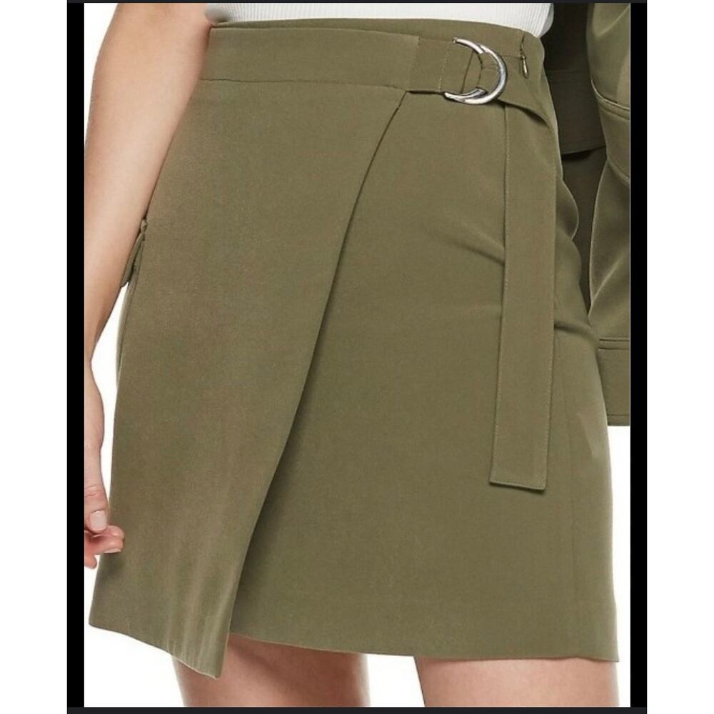 Nine West Olive Green Faux Wrap Skirt with Utility Pocket